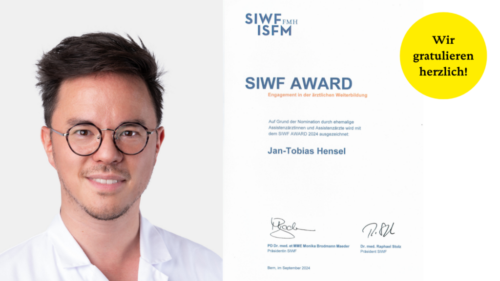 SIWF-Award für Dr. med. Jan-Tobias Hensel, Leitender Arzt Angiologie